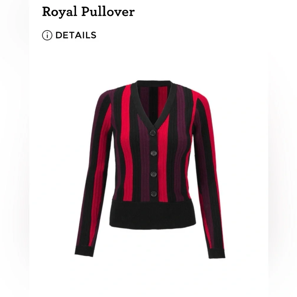 CAbi Red and Black Striped Cardigan Sweater - Picture 6 of 7